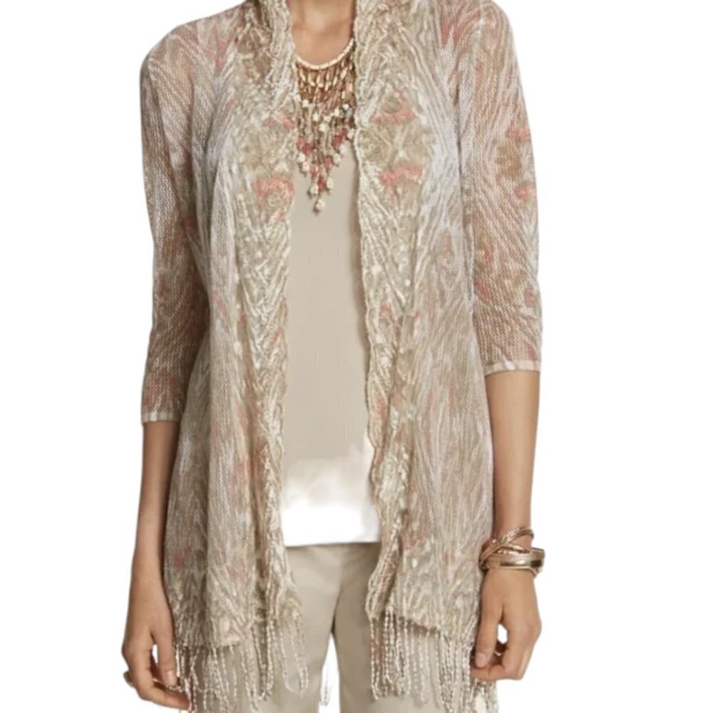 Chico's Kerrigan CardiganTribal Fringe Lace Linen Cotton